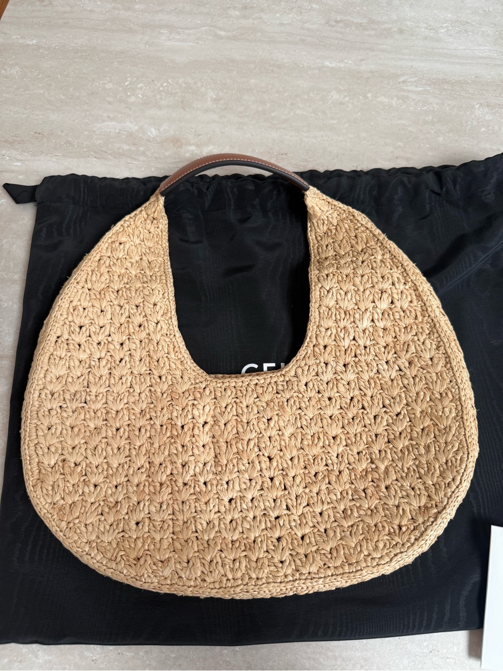 Celine Natural Raffia Shoulder Bag with Calfskin Leather Triomphe - Picture 3 of 7